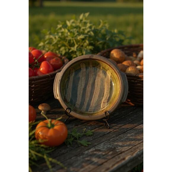 Brad Tucker Cedar Creek Stoneware Serving Platter-NC Studio Pottery-Handled Tray - Picture 3 of 8